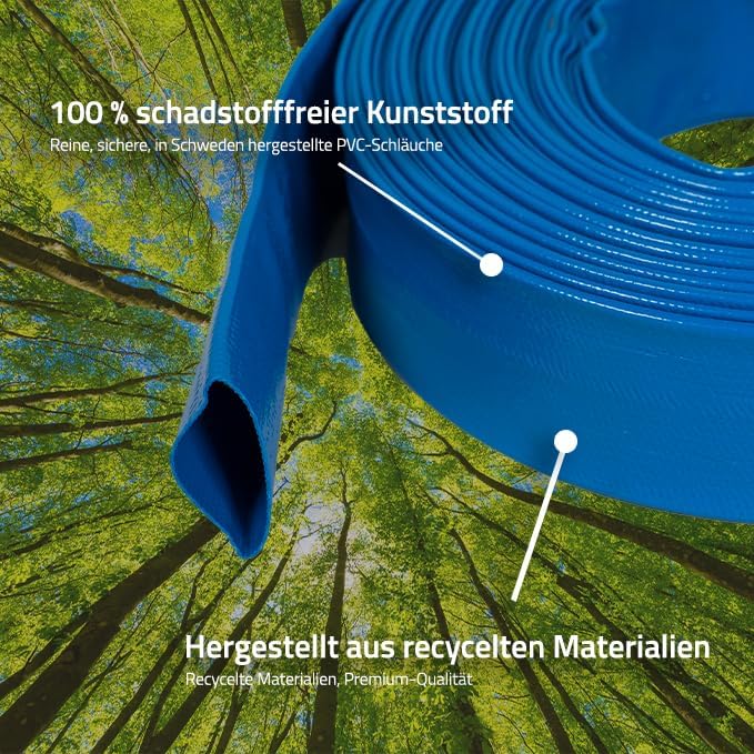 Flachschlauch | Ø 50 mm | 2 Zoll, 25 m | Bauschlauch &amp; Pumpenschlauch für Pumpe | Schlauch aus PVC,