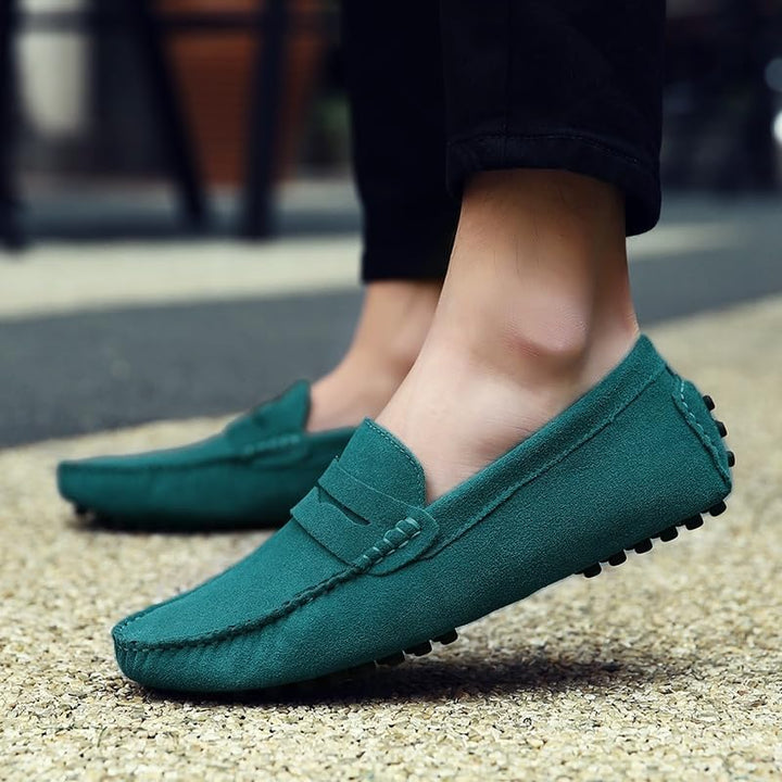 Herren Wildleder Penny Loafers Gemütlich Fahrende Schuhe Mokassin Slippers 43 EU Himmelblau, 43 EU H