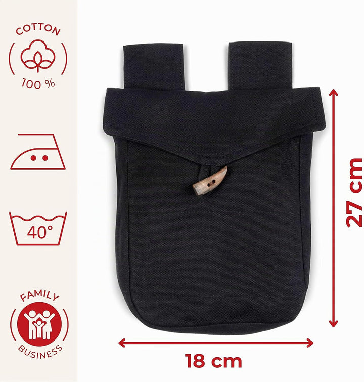Mittelalter-Tasche Baumwolle Gürteltasche Knopf Modell: Widia Einheitsgrösse Schwarz, Einheitsgrösse