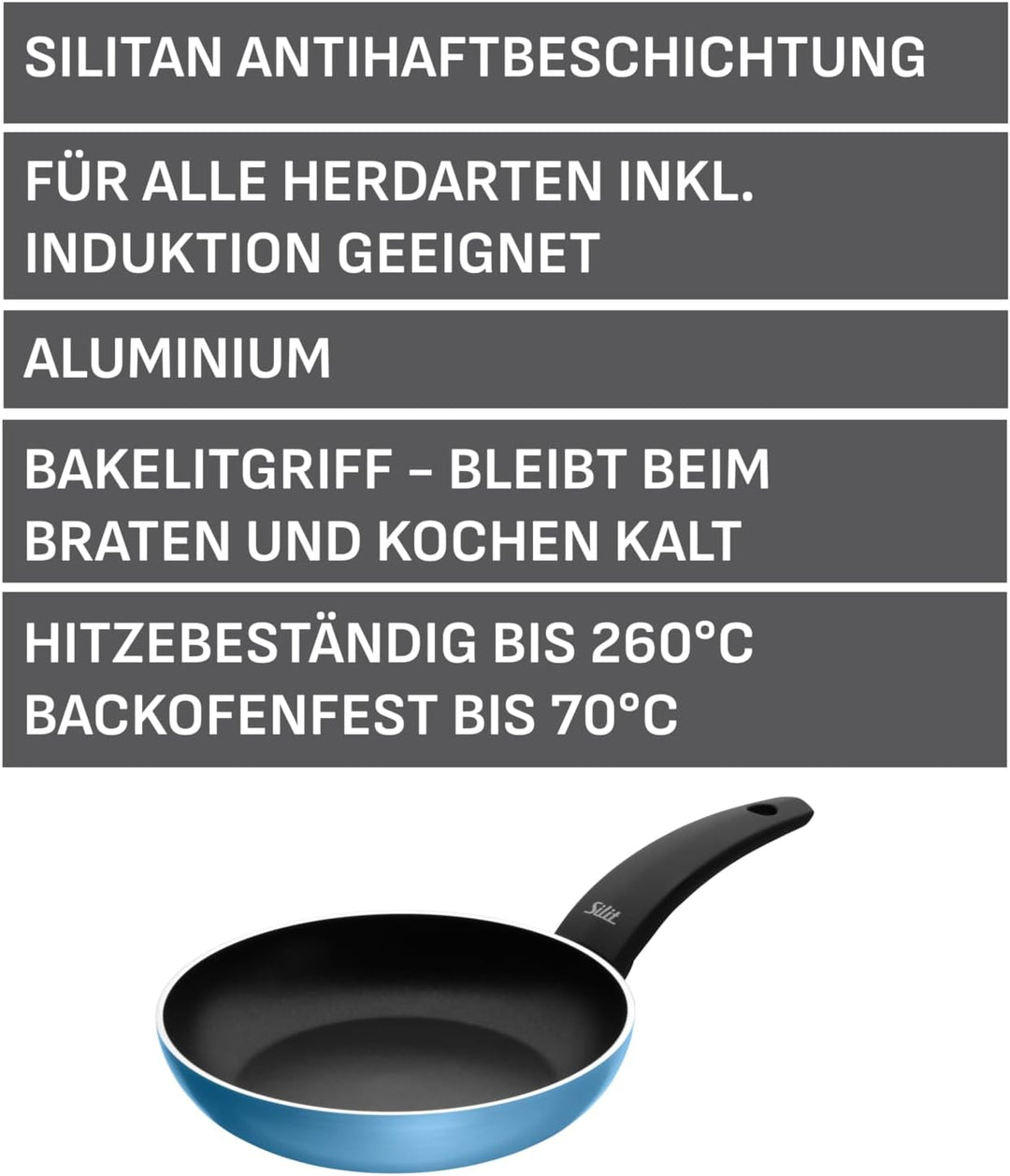 Silit Belluna Bratpfanne 28 cm Induktion, Aluminium beschichtet, Kunststoffgriff, für schonendes Bra