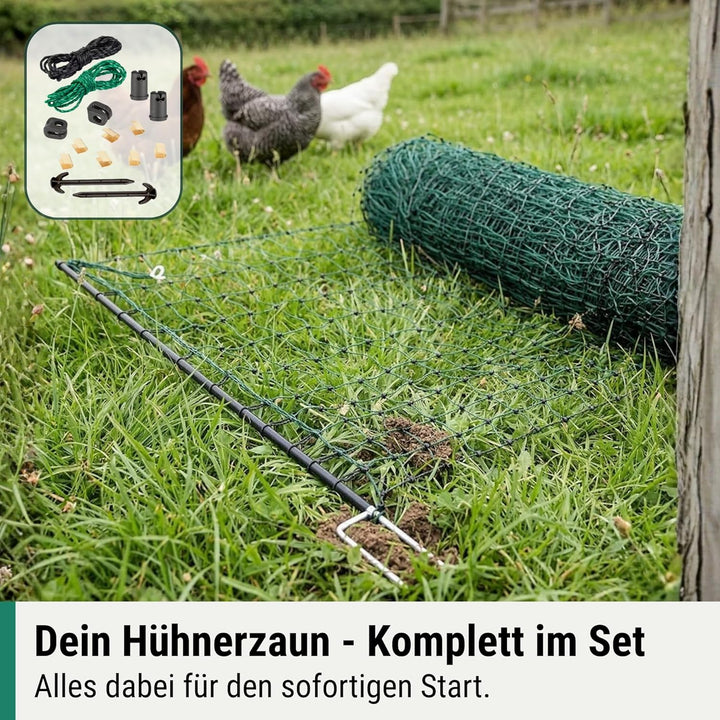Agrarzone® Mobiler Hühnerzaun Geflügelzaun mit Strom [Grün - 25m x 106cm] - Weidezaun für Hühner mit