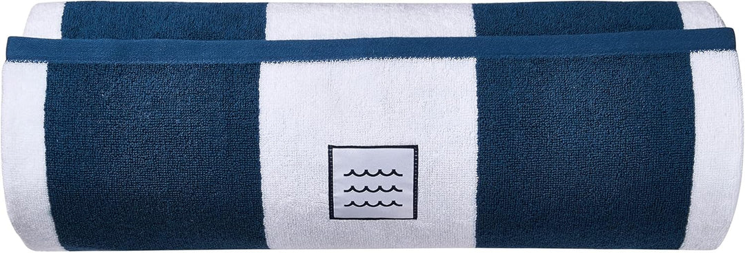 Strandhandtuch Soho, Strandtuch | 100x180cm gross, Weiss Blau Gestreift | Badetuch XXL aus 100% Baum
