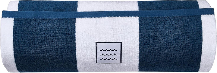 Strandhandtuch Soho, Strandtuch | 100x180cm gross, Weiss Blau Gestreift | Badetuch XXL aus 100% Baum