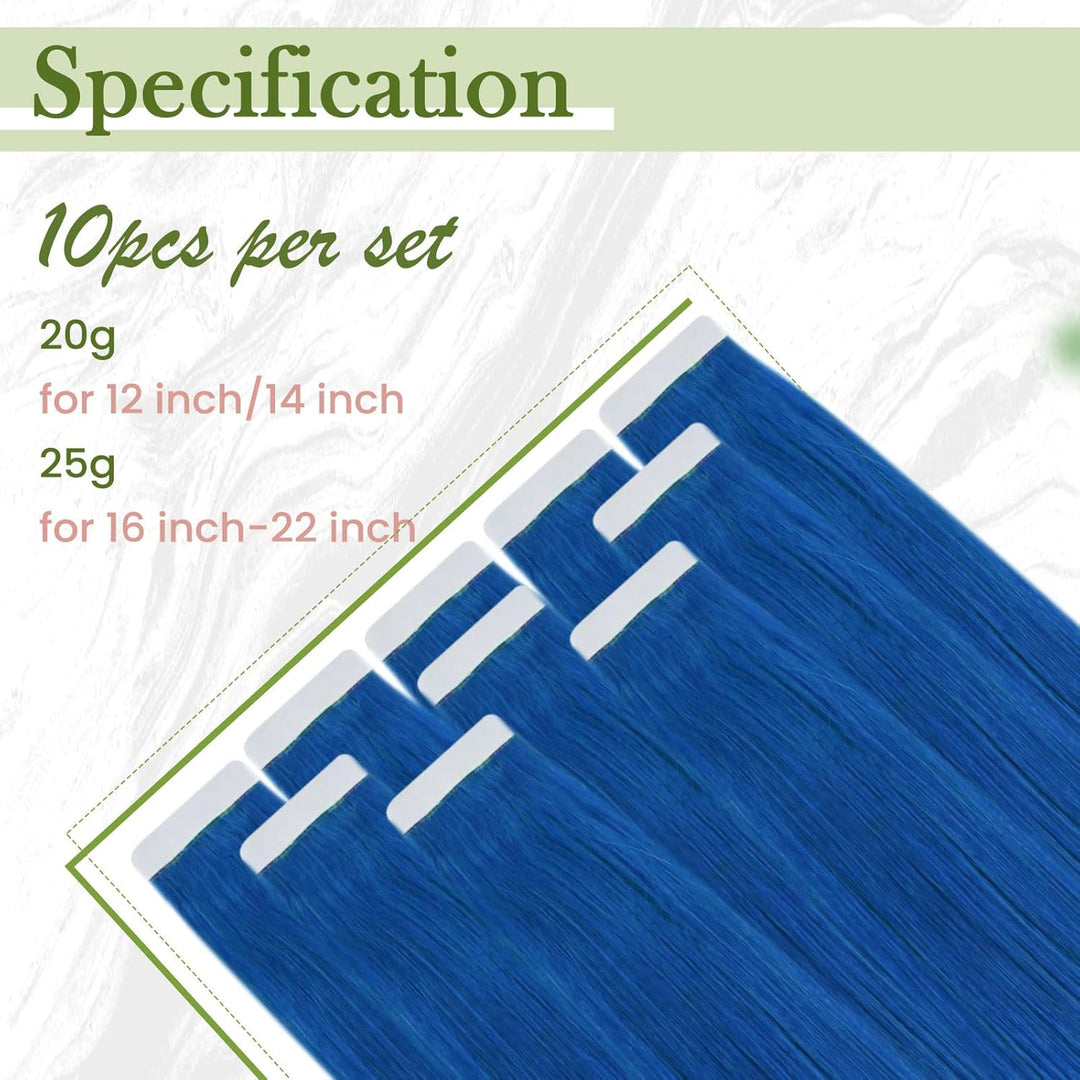 RUNATURE Tape in Extensions Echthaar Blau 40cm Bunte Gerades Tape Haarverlangerung Echthaar Blue Uns