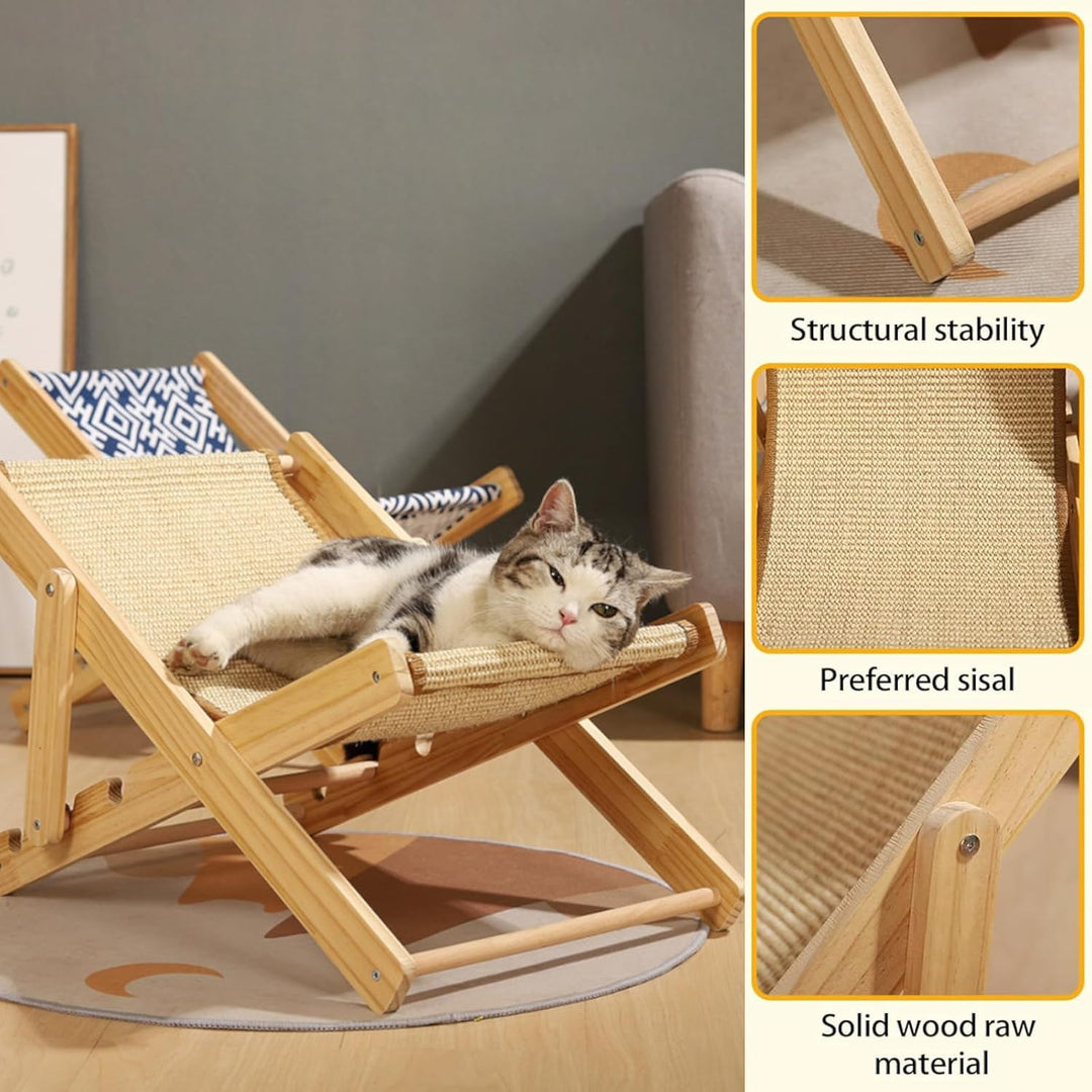 Verstellbares Katzenbett, Katzenloungesessel aus Sisal, Sisalbett Faltbare Katzenhängematte mit 10 k