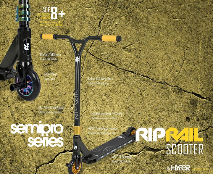 Riprail Semi Pro 2 Stunt Scooter mit Leichtmetalldeck, Leichtmetall-Kernrädern, ABEC-9-Lagern, gewin