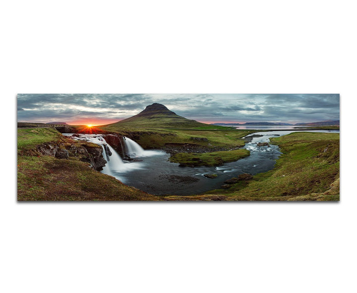Paul Sinus Art Panoramabild auf Leinwand und Keilrahmen 120x40cm Island Landschaft Berge Wasser Aben