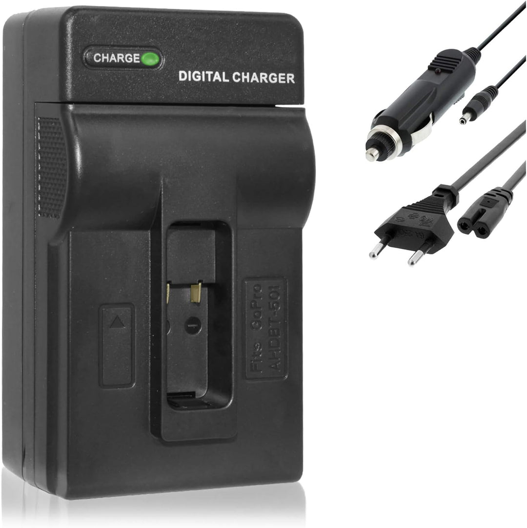 2X Akkus 1250mAh + Ladegerät (KFZ, Netz) für AABAT-001 / Für GoPro Hero 5, 6, 7 / Hero 2018 - mit Al