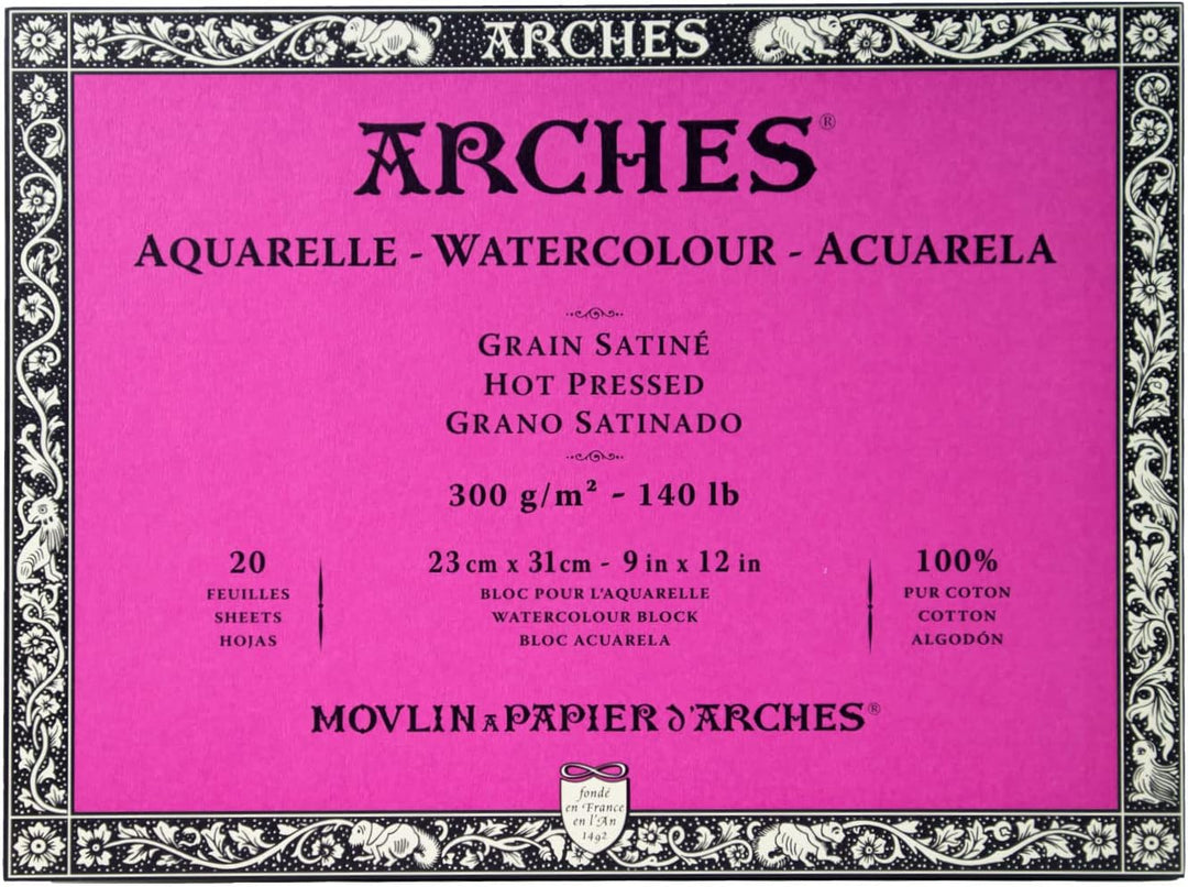 Arches 1795072 Aquarellpapier im Block (23 x 31 cm, 4-seitig geleimt, 300g/m² Satiniert) 20 Blatt na