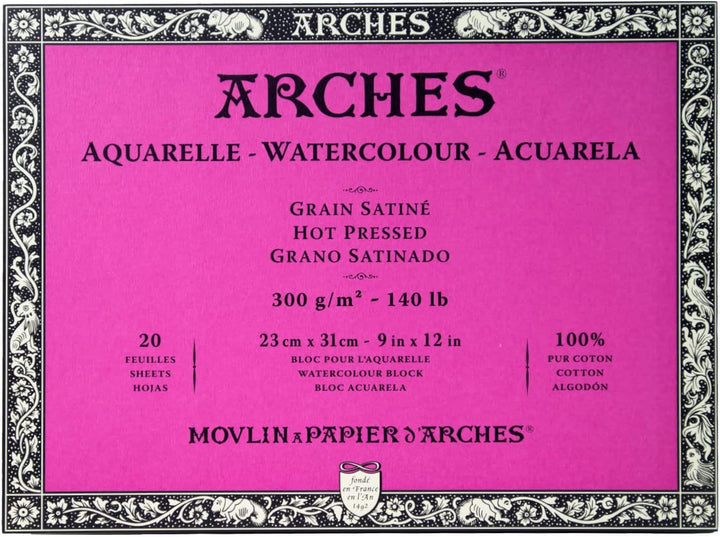 Arches 1795072 Aquarellpapier im Block (23 x 31 cm, 4-seitig geleimt, 300g/m² Satiniert) 20 Blatt na