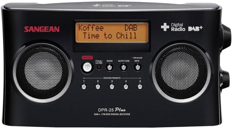 Sangean DPR25 Tragbares Digital-Radio (LCD-Display, DAB+, FM-RDS, LED) schwarz, Schwarz