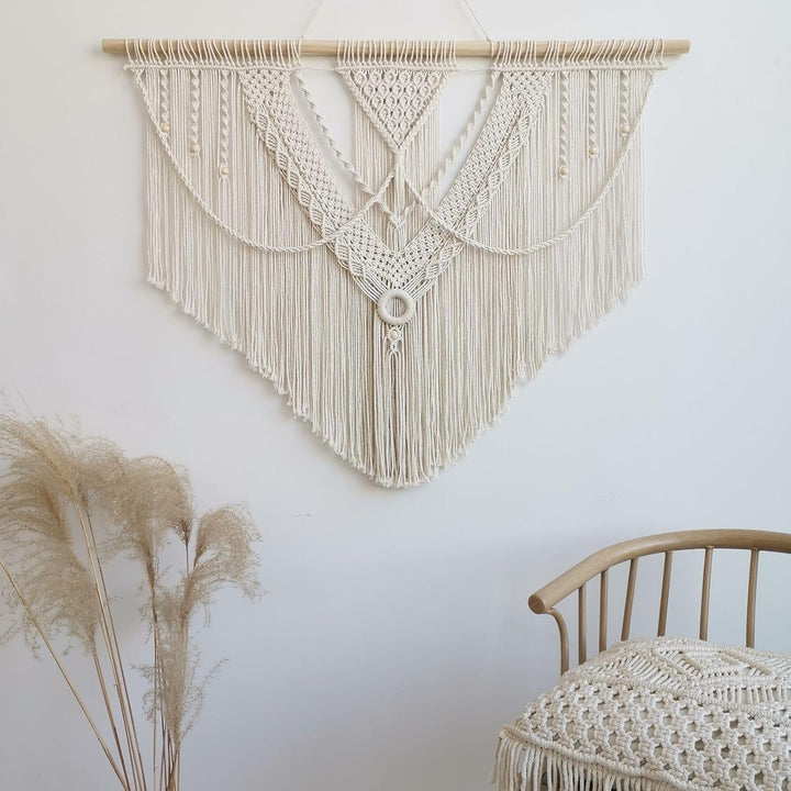 Hibisaws Makramee 110cm (W) x 82cm (H) Wandteppich Boho, Grosse, Handgewebt, Schlafzimmer Wanddeko ，