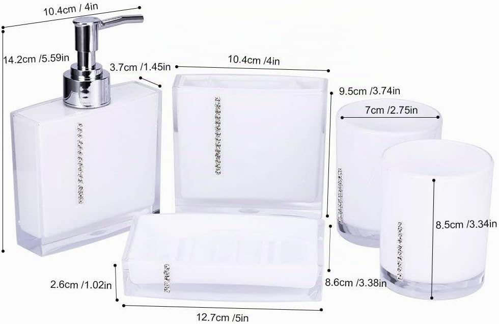 5-Stück Erstklassig Badezimmer Set (aus Hochwertige Acryl mit Diamanten) Bad Accessoire Set Lotion-F