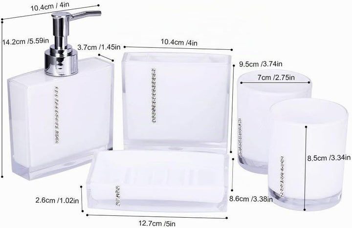5-Stück Erstklassig Badezimmer Set (aus Hochwertige Acryl mit Diamanten) Bad Accessoire Set Lotion-F