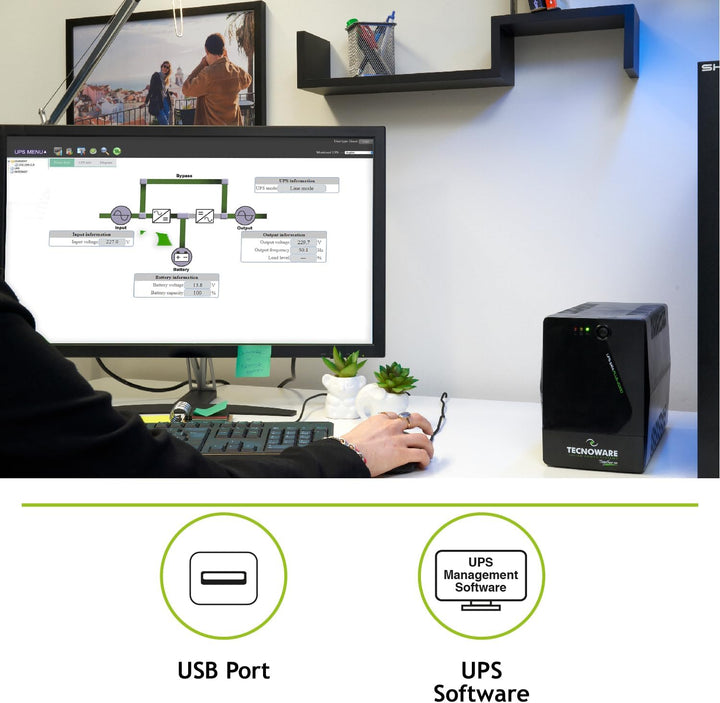 Tecnoware UPS 2000VA für PC/Modem, NICHT für Gaming/Konsole, ERA PLUS USV, 6 IEC, Software, Schutz v
