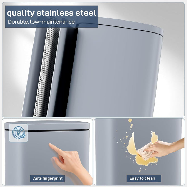 Clevich Mülleimer 30L aus Stahl, Abfalleimer, Tretmülleimer mit Soft-Close Deckel, Fusspeda, abnehmb