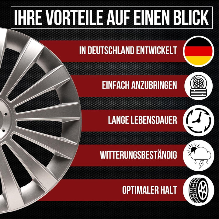 Albrecht 13 Zoll Radkappen Silber für Stahlfelgen - Meridian Radzierblenden aus hochwertigem Kunstst