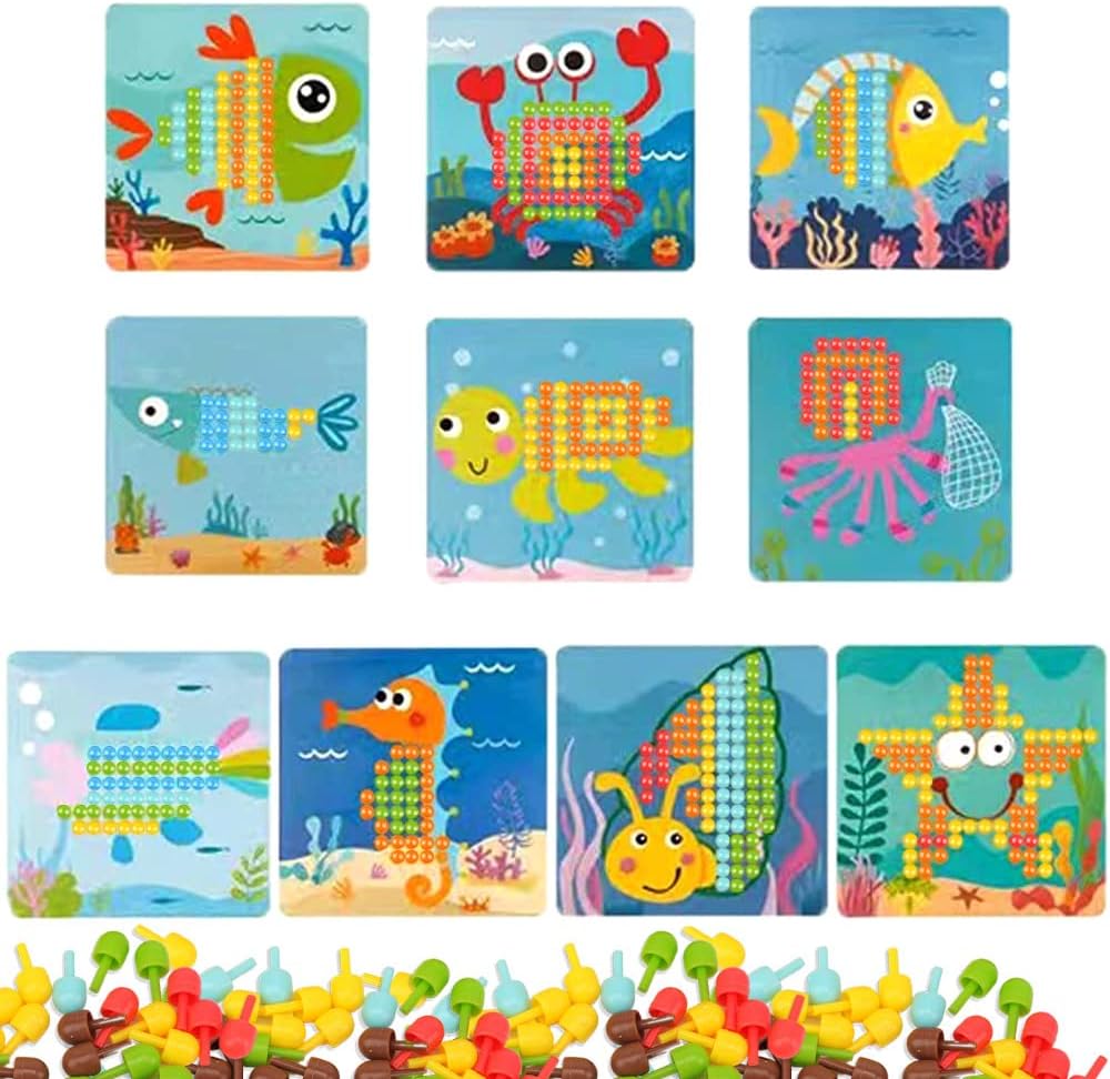 Gohytal Mosaik Steckspiel für Kinder, Spielzeug ab 2 3 4 5 Jahre Holz Mosaik Bastelset Kinder Pegboa