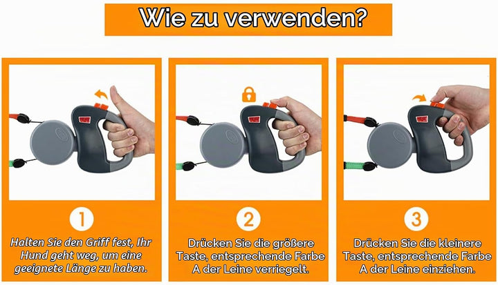 3 Meter Einziehbare Hundeleine, Doppelte Hundeleine für 2 Hunde, Ausziehbare Leine, Reflektierendes