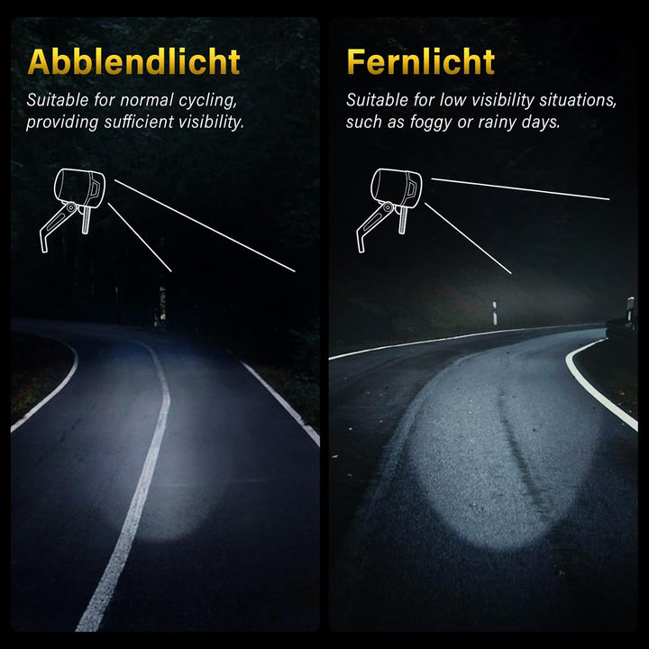 E-Bike Dynamo LED Fahrradlicht 30-100 LUX mit StVZO Zulassung - Fahrradlampe Frontlicht & Scheinwerf