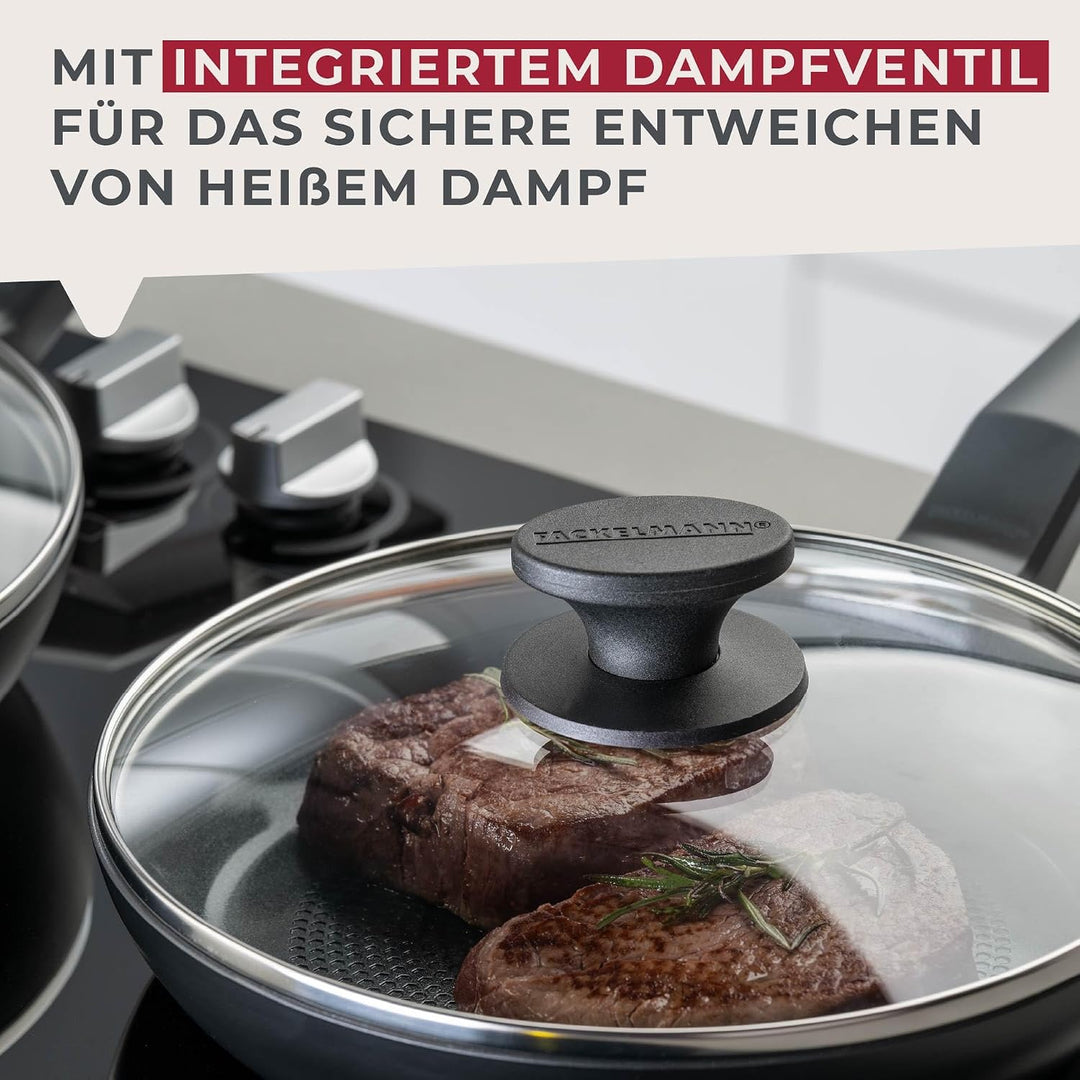 Fackelmann Antihaft-Bratpfanne mit Glasdeckel, Ø 24 cm - Keramik beschichtete Pfanne, Recyceltes Alu