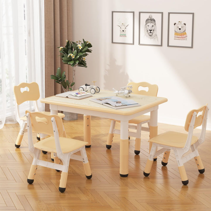 Kindertisch Packung Mit 4 Stühlen, Kindertischgruppe Höhenverstellbar, Kinder Tisch Stuhl Set Für Ki