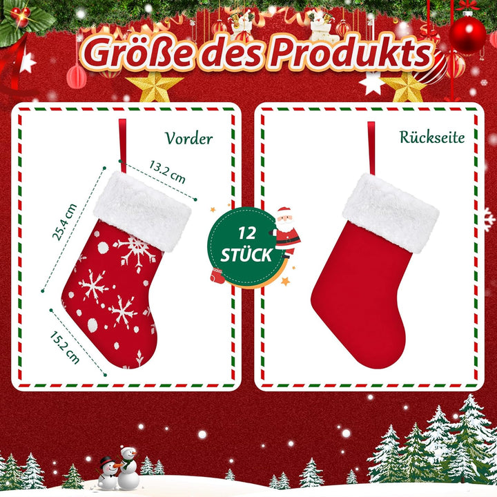 Klassischer Weihnachtsstrümpfe - 12 Stück Nikolausstrumpf Weihnachtsstrumpf für Weihnachten Hängende