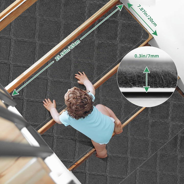 YISUN Treppenmatten Non Slip 15Pcs, Treppenstufen Matten Selbstklebend, Treppenteppich Braun Rechtec