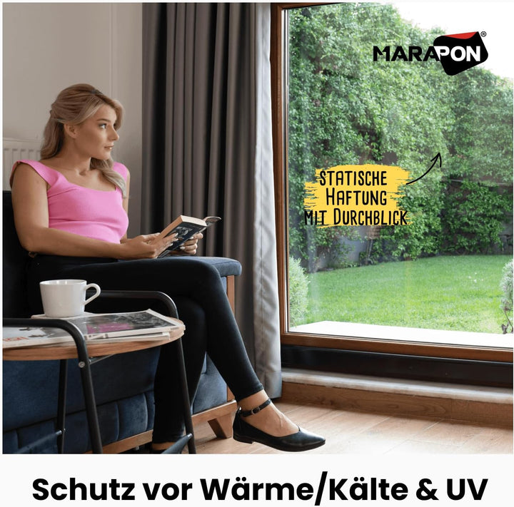 MARAPON® Sonnenschutzfolie Fenster innen [44.5x200 cm] Fensterfolie Sonnenschutz von innen durchsich