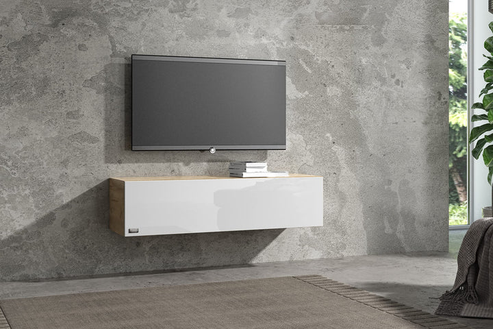 Wuun® TV Lowboard I 100cm-280cmI TV Board hängend Hängeschrank Wohnwand/Somero/Eiche 120 Eiche / Wei