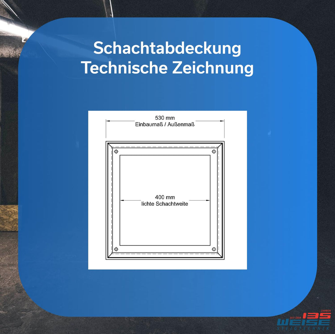 Weise Alu Schachtabdeckung mit Rahmen – 40 x 40 cm Durchgangsmass – gas- und geruchsdicht – für Inne