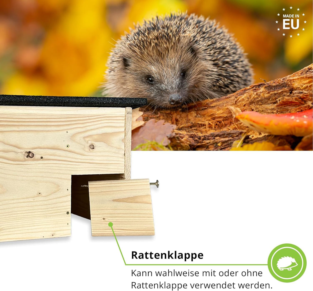 gartenetage Igelfutterhaus mit Zwei Eingängen und Rattenklappen/Igelhaus Winterfest mit Boden Katzen