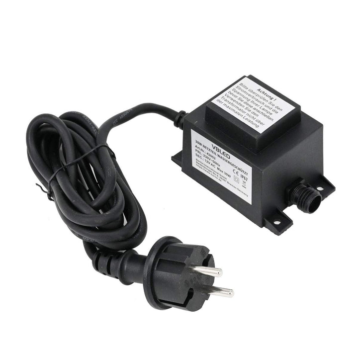 VBLED® Aussen Steckernetzteil Trafo 12V AC / 30W / IP67 für den Betrieb von Leuchten mit IP44 Stecks