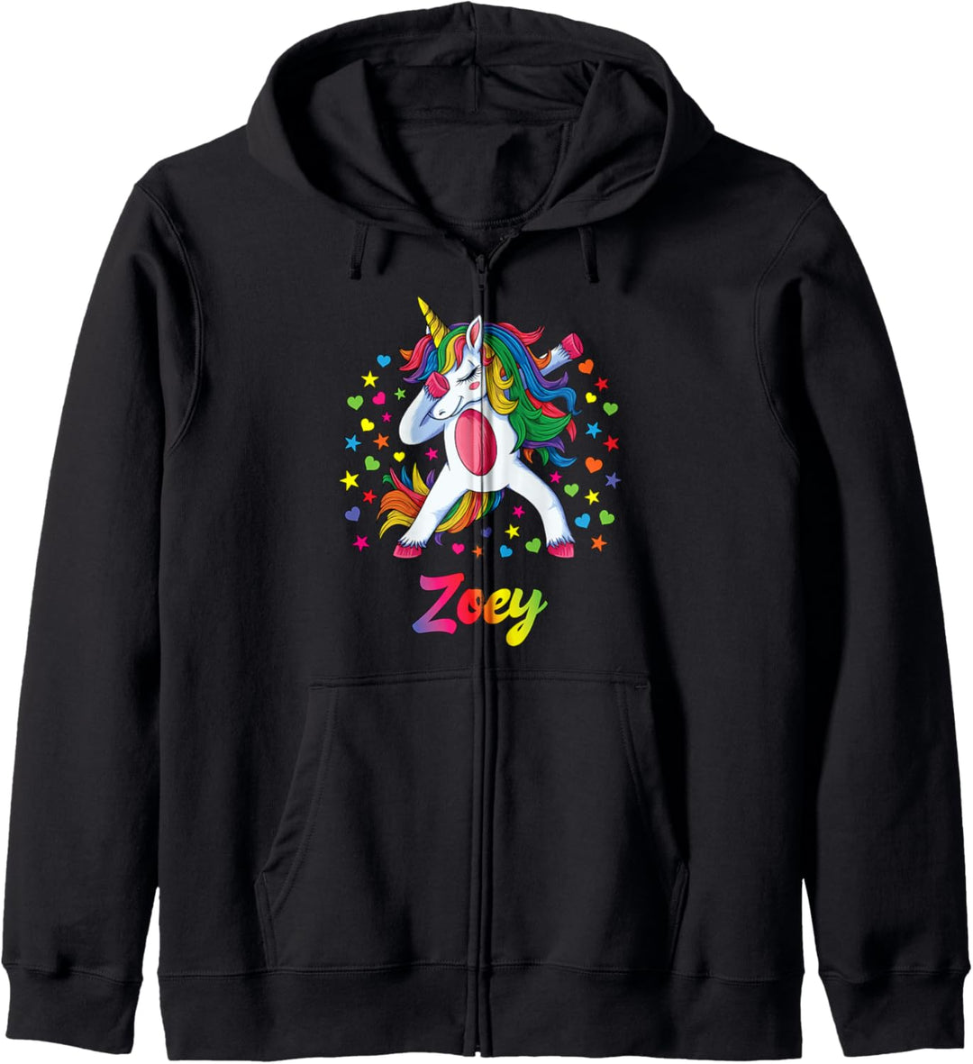 Zoey Personalisierter Name Einhorn Mädchen Geschenk Kapuzenjacke