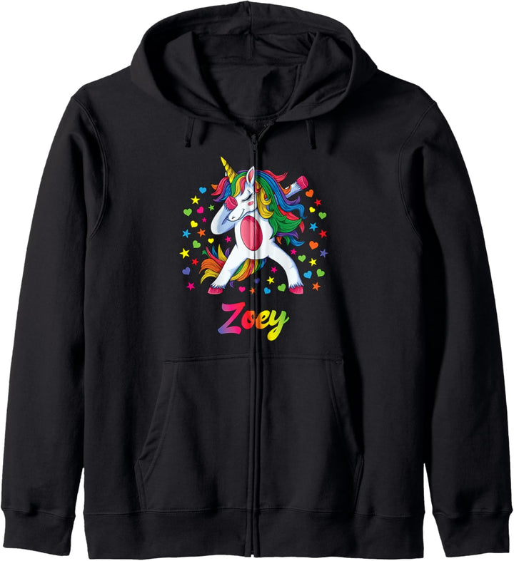 Zoey Personalisierter Name Einhorn Mädchen Geschenk Kapuzenjacke