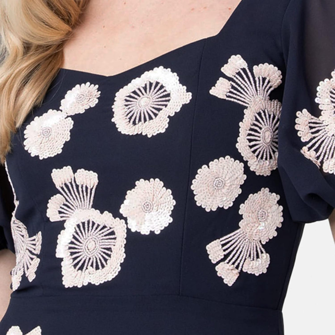 Maya Deluxe Damen Womens Ladies Floral Embellished Short Sleeve Maxi Dress for Wedding Guest Bridesm