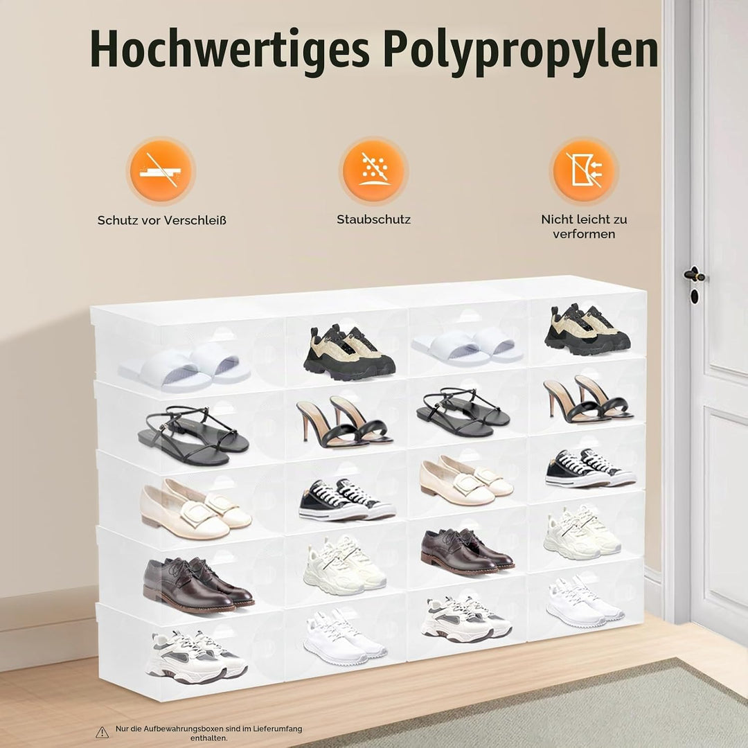 Schuhboxen 20 Stück Schuhboxen Stapelbar Transparent Schuhorganizer PP Schuhbox mit Runde Belüftungs