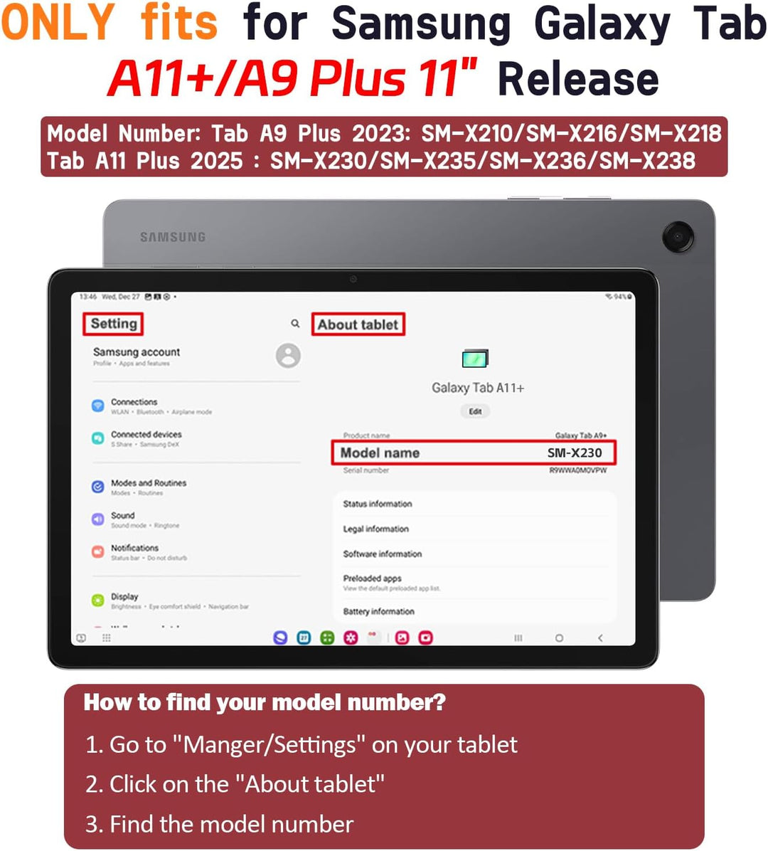 AVAWO Kinder-Schutzhülle für Samsung Galaxy Tab A9+/A9 Plus 11 Zoll 2023, mit Band, stossfest, leich