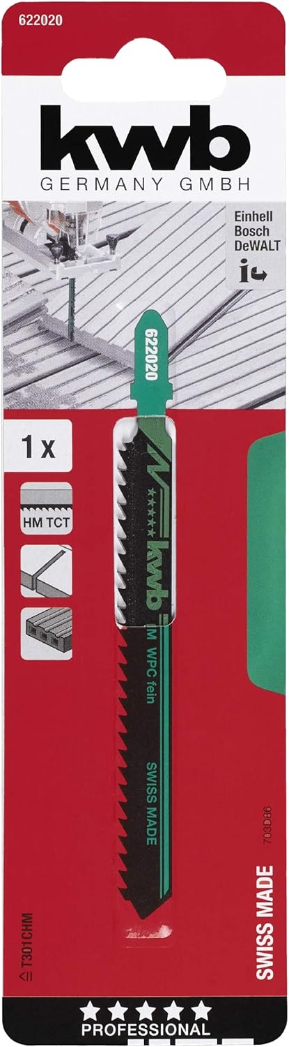 kwb WPC Stich-Sägeblatt S20 Einnocken-/ T-Schaft, HM-Zähne für GFK-Werkstoffe und Zement-Gebundene P