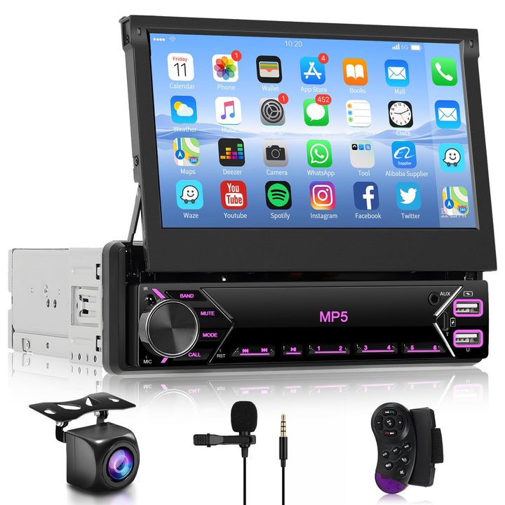 Hodozzy Autoradio 1 Din mit 7 Zoll Touchscreen, Ausklappbarem Bildschirm, Bluetooth und Mirrorlink,