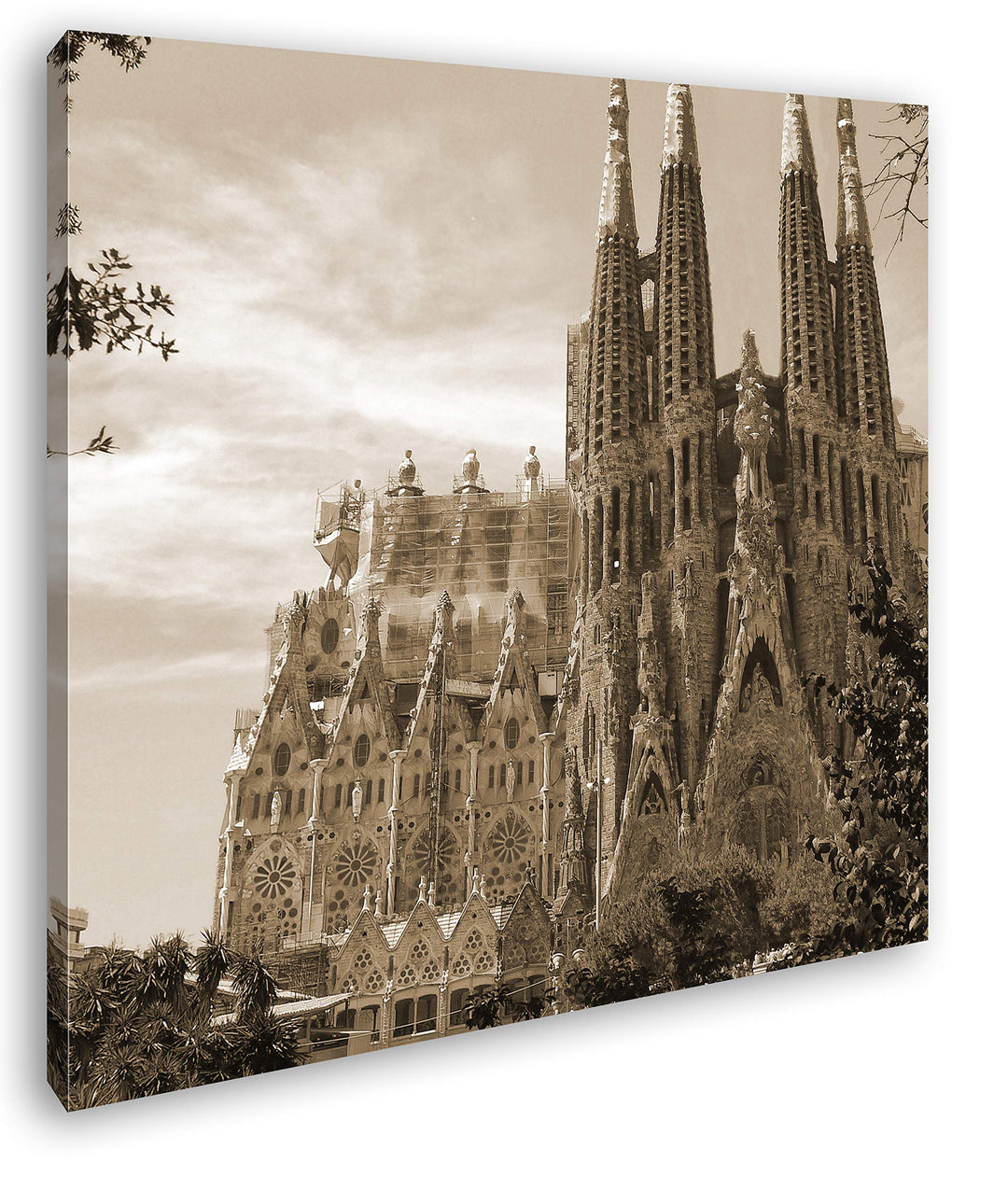 deyoli die Kathedrale Sagrada Familia in Barcelona Format: 60x60 Effekt: Sepia als Leinwandbild, Mot