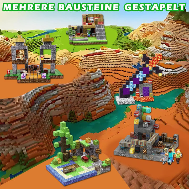 Lnxquizzic Magnetische Bausteine 120 Stück,2 Miner Figur,Zomblock Magnetblöcke für Kinder, Baue Mein