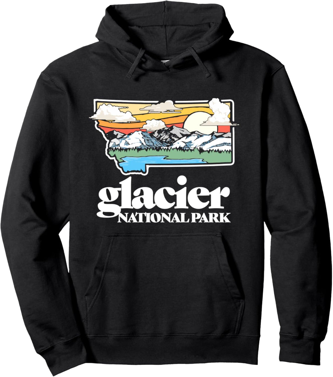 Vintage Glacier Montana Outdoors Retro Mountains & Nature Pullover Hoodie