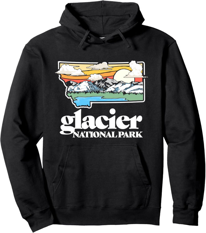 Vintage Glacier Montana Outdoors Retro Mountains & Nature Pullover Hoodie