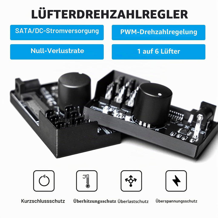 2 Stück PWM Lüfterdrehzahlregler 12V: 4-polig, PC-Lüfteradapter-Hub mit Stromversorgung über SATA un