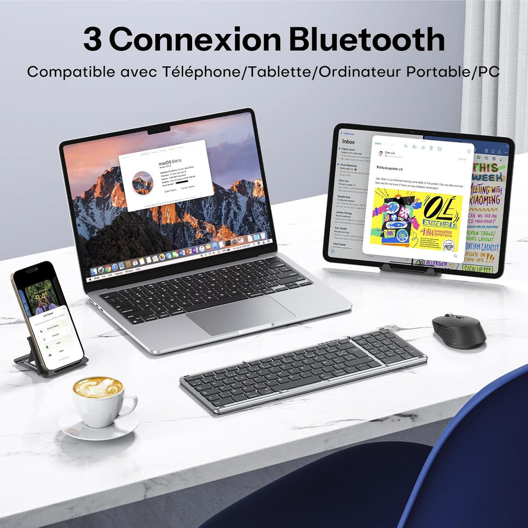 OMOTON Faltbare Tastatur und Maus Kabellose mit Ziffernblock, Bluetooth Tastatur mit Maus Wiederaufl