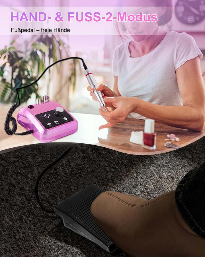 CozyZen Elektrische Nagelfräser Professional: 45000 U/min Nagelpflege-Kit mit LCD-Display, Hand- & F