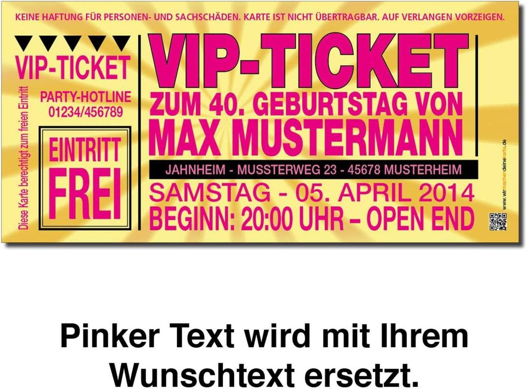 Einladung Einladungskarte Geburtstag VIP-Ticket gold individuell 50, 50