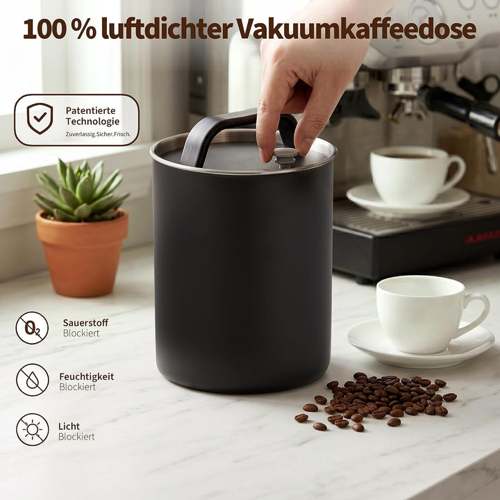 HAUSPROFI Kaffeedose Luftdicht für 1kg Kaffeebohnen, Kaffeebohnen Behälter mit Kaffeeportionierlöffe