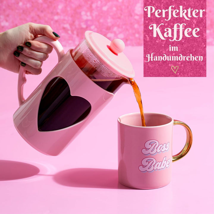 Paris Hilton – French Press im Herzdesign 1L – Kaffeepresse aus Glas und Kunststoff mit Edelstahlfil